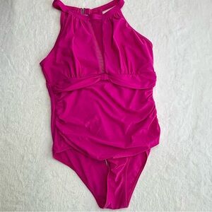 Fuchsia High-Neck One-Piece Slimming  Swimsuit Medium